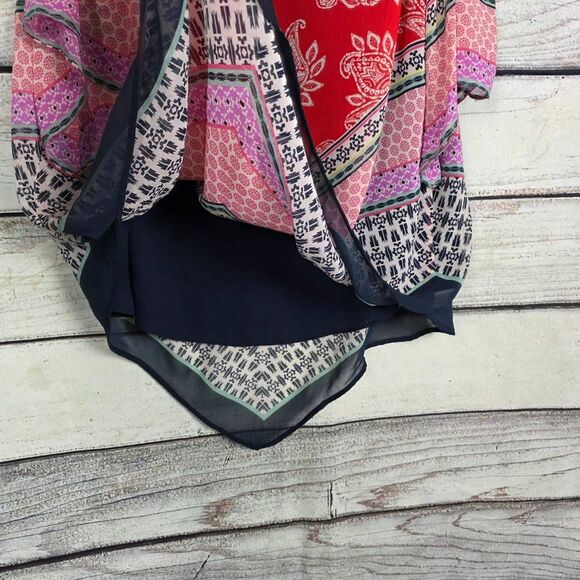 DR2 Coral Boho Print V-Neck Hanky Hem Tank M - Picture 8 of 11